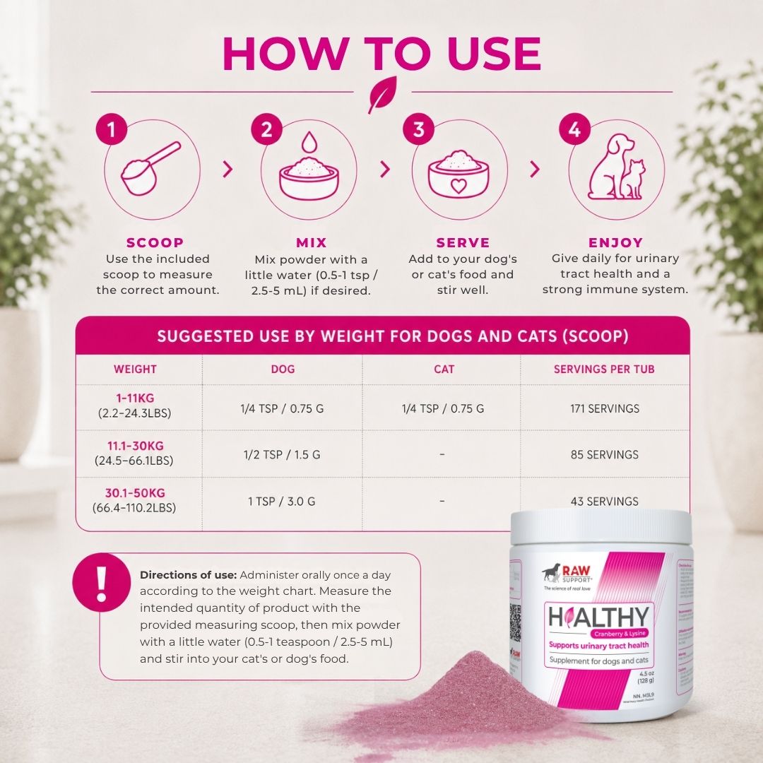 Healthy Cranberry & L-Lysine for Dogs & Cats | Urinary & Immune Support | 128g